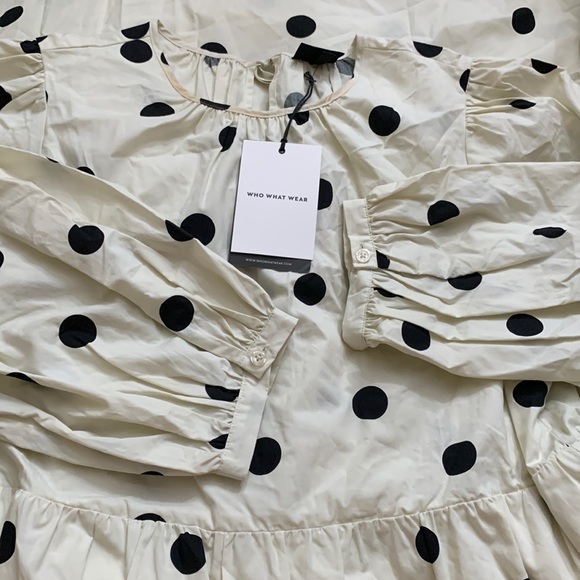 (L)- Who What Wear Women's Polka Dot Balloon Long Sleeve Tie-Back Dress‎ - Picture 3 of 9